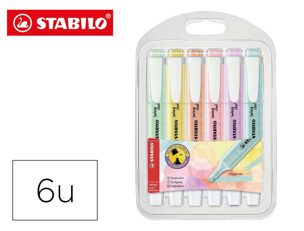 ROTULADOR STABILO FLUORESCENTE SWING COOL COLOR PASTEL BOLSA DE 6 UNIDADES COLORES SURTIDOS