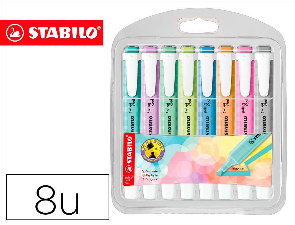 ROTULADOR STABILO FLUORESCENTE FINO SWING COOL PASTEL ESTUCHE DE 8 UNIDADES COLORES SURTIDOS