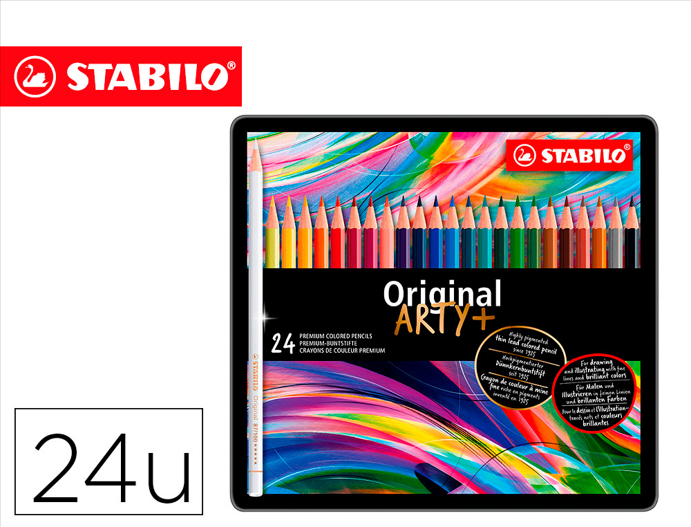 LAPICES DE COLORES STABILO ACUARELABLES ORIGINAL ARTY ESTUCHE METALICO DE 24 COLORES SURTIDOS