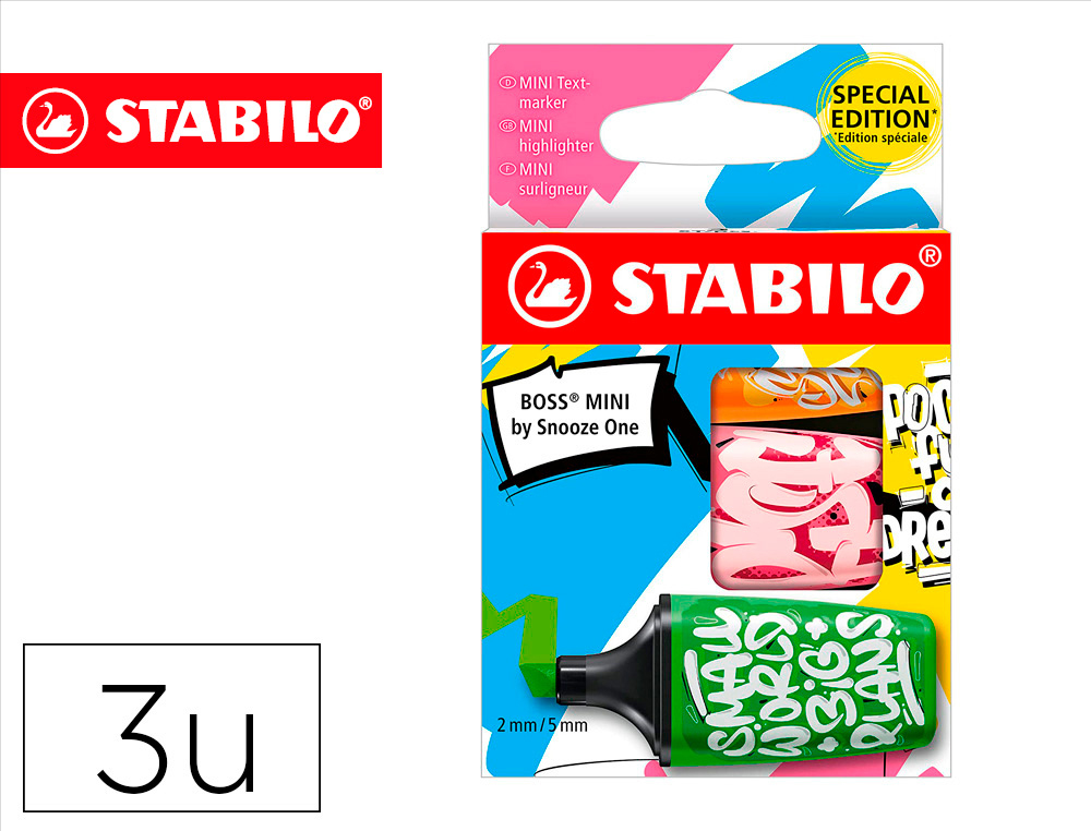 ROTULADOR STABILO BOSS MINI FLUORESCENTE BY SNOOZE ONE ESTUCHE DE 3 UNIDADES COLORES SURTIDOS