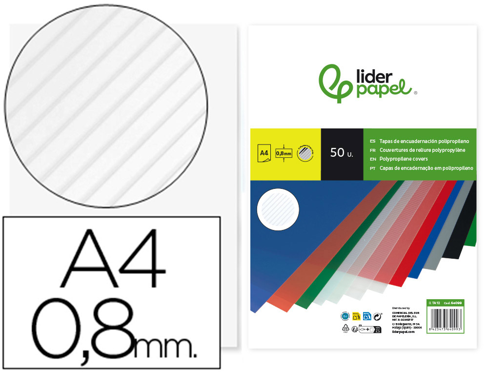 TAPA ENCUADERNACION LIDERPAPEL POLIPROPILENO ONDULADO A4 0.8 MM TRANSPARENTE PAQUETE DE 50 UNIDADES