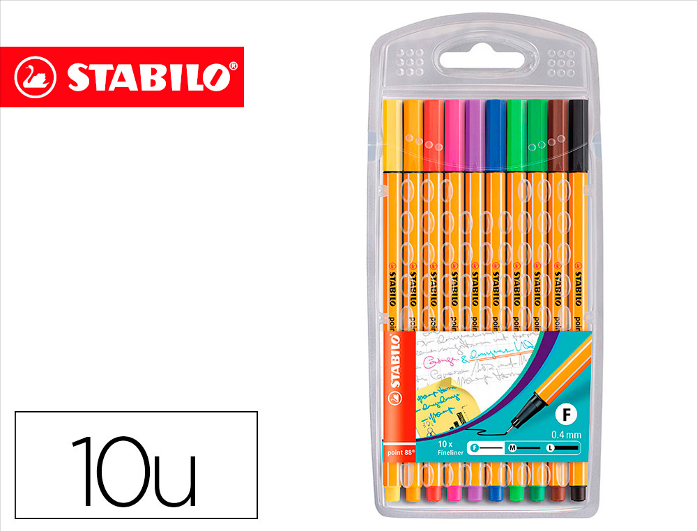 ROTULADOR STABILO PUNTA DE FIBRA POINT 88 ESTUCHE DE 10 UNIDADES COLORES SURTIDOS