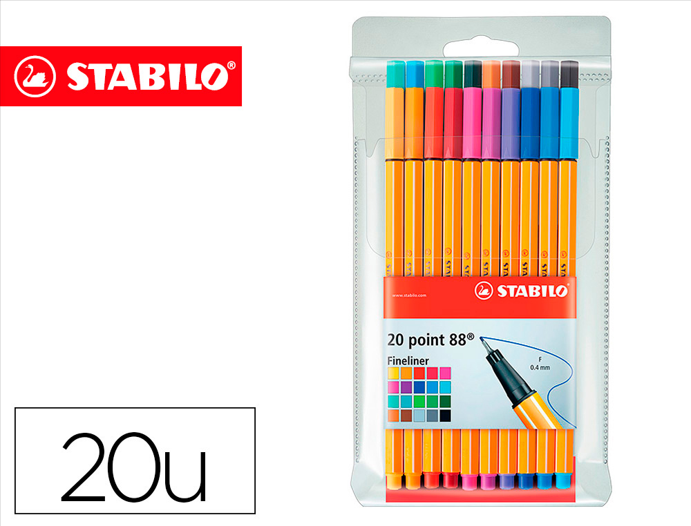 ROTULADOR STABILO PUNTA DE FIBRA POINT 88 ESTUCHE DE 20 UNIDADES COLORES SURTIDOS