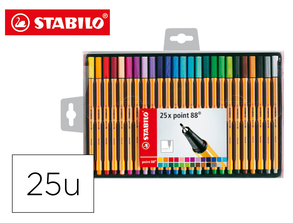 ROTULADOR STABILO PUNTA DE FIBRA POINT 88 ESTUCHE DE 25 UNIDADES COLORES SURTIDOS