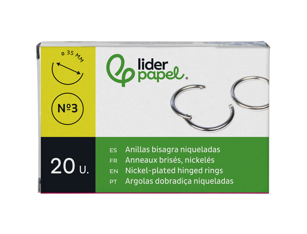 ANILLA BISAGRA LIDERPAPEL NIQUELADA N.3 DIAMETRO 35 MM CAJA DE 20 UNIDADES