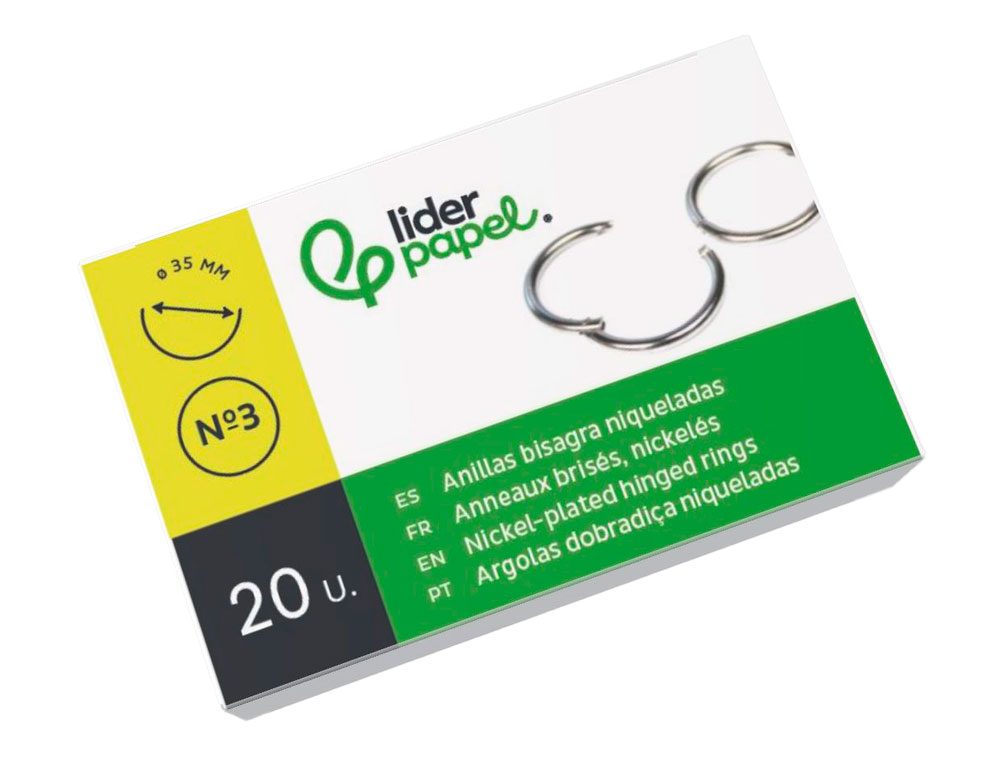 ANILLA BISAGRA LIDERPAPEL NIQUELADA N.3 DIAMETRO 35 MM CAJA DE 20 UNIDADES
