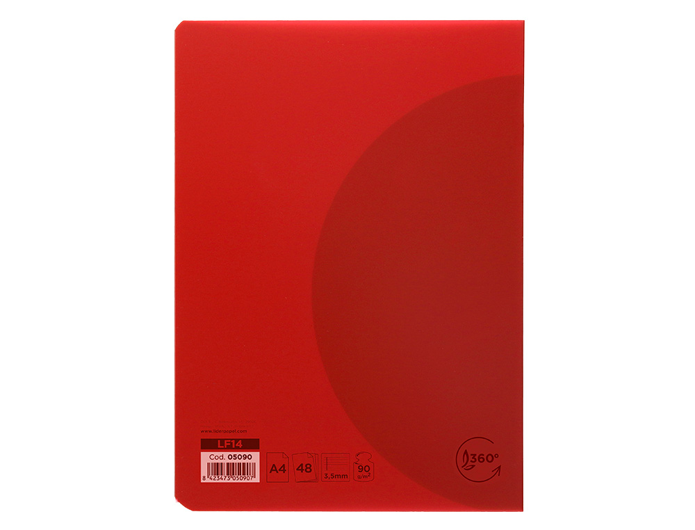 LIBRETA LIDERPAPEL 360 TAPA DE PLASTICO A4 48 HOJAS 90GR PAUTA 4 3,5MM CON MARGEN COLORES SURTIDOS