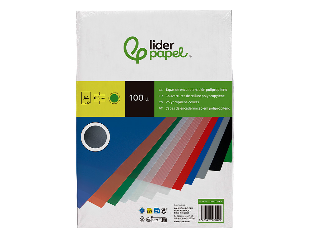 TAPA ENCUADERNACION LIDERPAPEL POLIPROPILENO A4 0.5MM VERDE OPACO PAQUETE DE 100 UNIDADES
