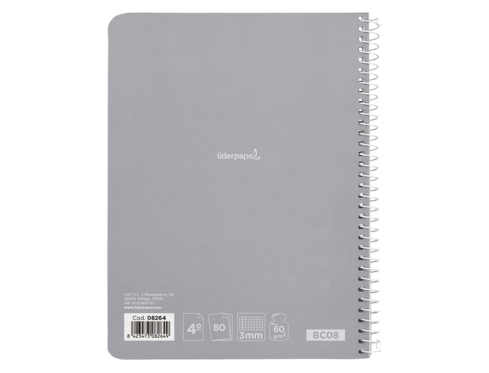 CUADERNO ESPIRAL LIDERPAPEL CUARTO SMART TAPA BLANDA 80H 60GR 3MM CON MARGEN COLORES SURTIDOS