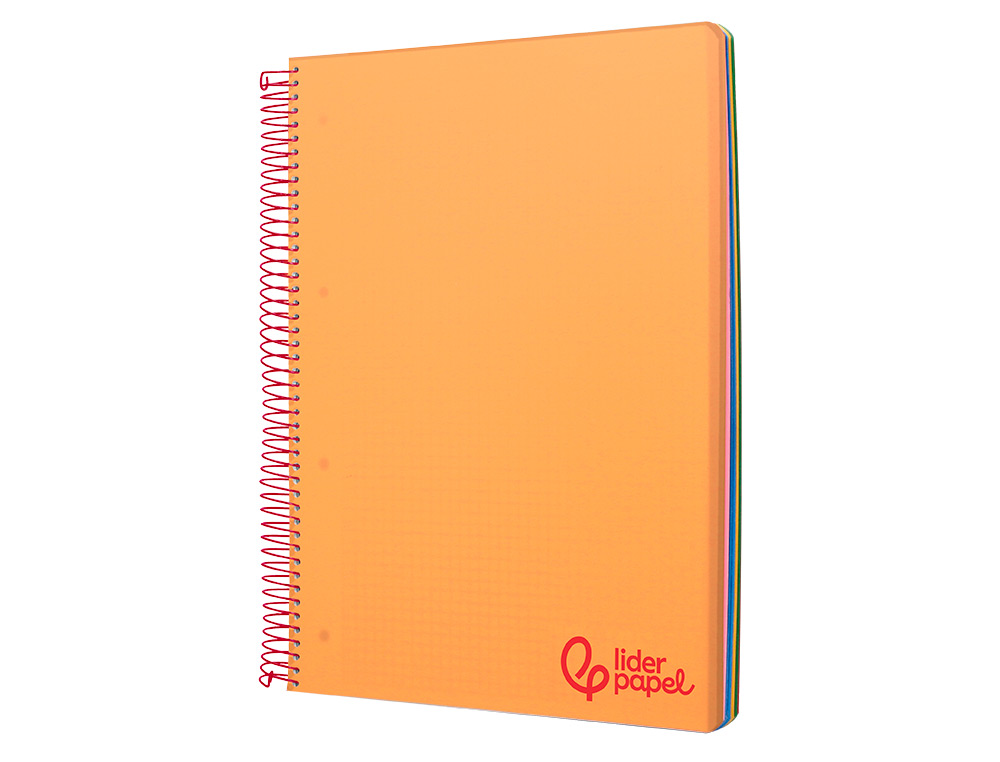 CUADERNO ESPIRAL LIDERPAPEL A4 MICRO WONDER TAPA PLASTICO 120H 90 GR CUADRO 5MM 5 BANDA 4 TALADROS COLOR NARANJA