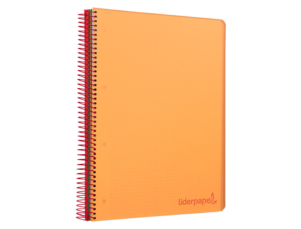 CUADERNO ESPIRAL LIDERPAPEL A4 MICRO WONDER TAPA PLASTICO 120H 90 GR CUADRO 5MM 5 BANDA 4 TALADROS COLOR NARANJA