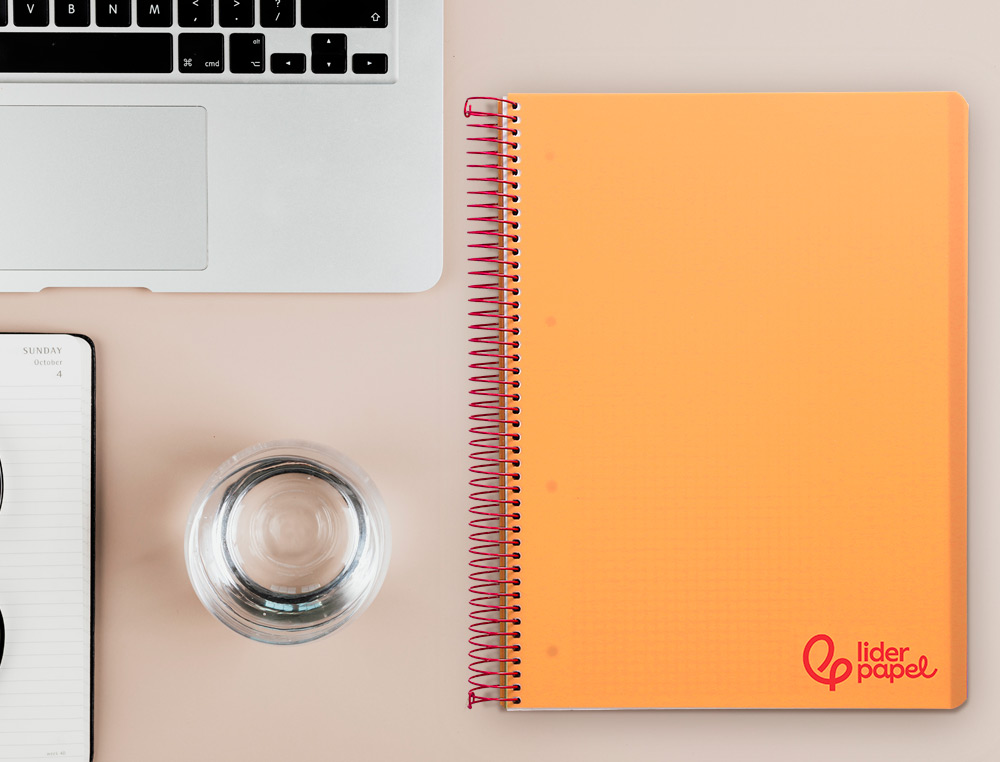 CUADERNO ESPIRAL LIDERPAPEL A4 MICRO WONDER TAPA PLASTICO 120H 90 GR CUADRO 5MM 5 BANDA 4 TALADROS COLOR NARANJA