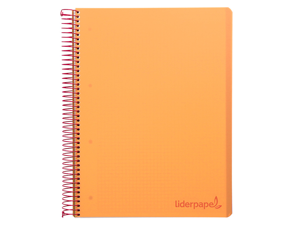 CUADERNO ESPIRAL LIDERPAPEL A5 MICRO WONDER TAPA PLASTICO 120H 90G CUADRO 5MM 5 BANDAS 6 TALADROS COLOR NARANJA