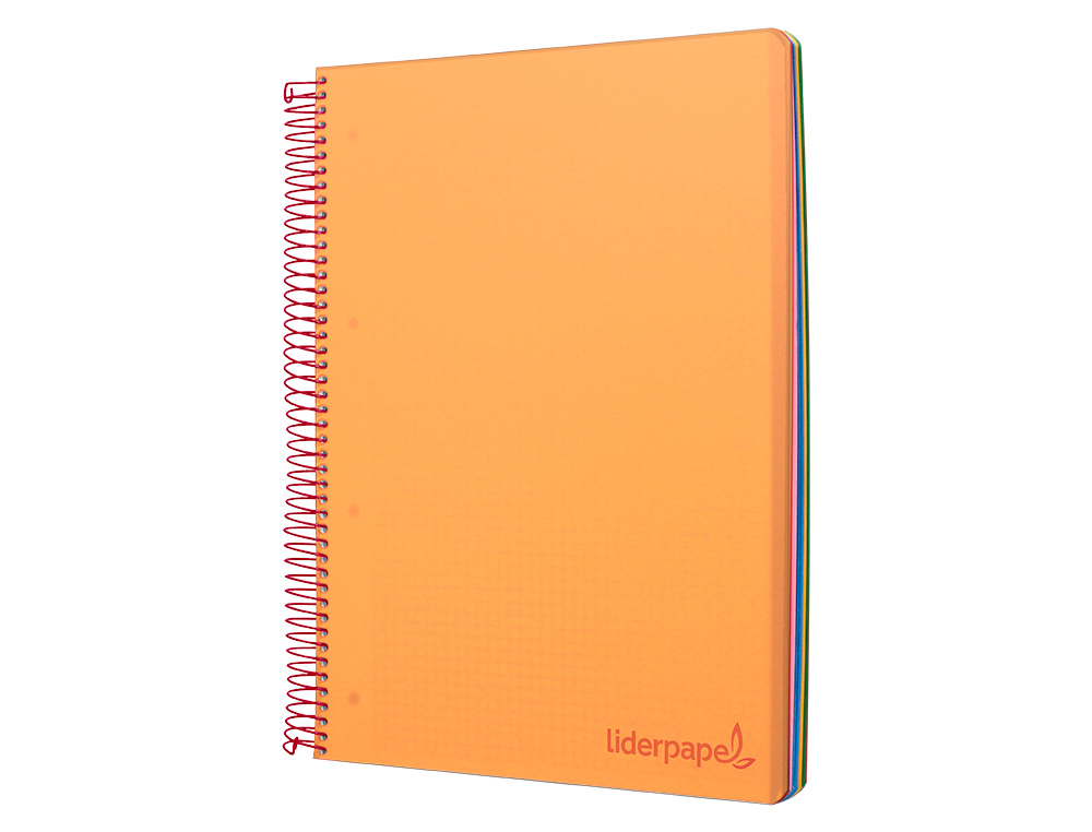 CUADERNO ESPIRAL LIDERPAPEL A5 MICRO WONDER TAPA PLASTICO 120H 90G CUADRO 5MM 5 BANDAS 6 TALADROS COLOR NARANJA