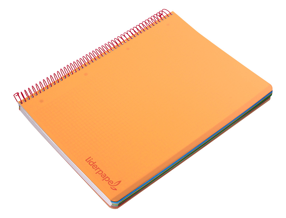 CUADERNO ESPIRAL LIDERPAPEL A5 MICRO WONDER TAPA PLASTICO 120H 90G CUADRO 5MM 5 BANDAS 6 TALADROS COLOR NARANJA