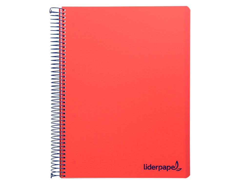 CUADERNO ESPIRAL LIDERPAPEL A5 MICRO WONDER TAPA PLASTICO 120H 90G CUADRO 5MM 5 BANDAS 6 TALADROS COLOR ROJO