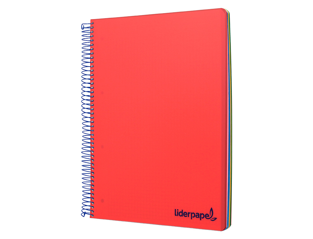 CUADERNO ESPIRAL LIDERPAPEL A5 MICRO WONDER TAPA PLASTICO 120H 90G CUADRO 5MM 5 BANDAS 6 TALADROS COLOR ROJO