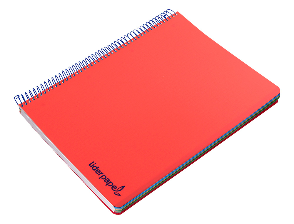 CUADERNO ESPIRAL LIDERPAPEL A5 MICRO WONDER TAPA PLASTICO 120H 90G CUADRO 5MM 5 BANDAS 6 TALADROS COLOR ROJO