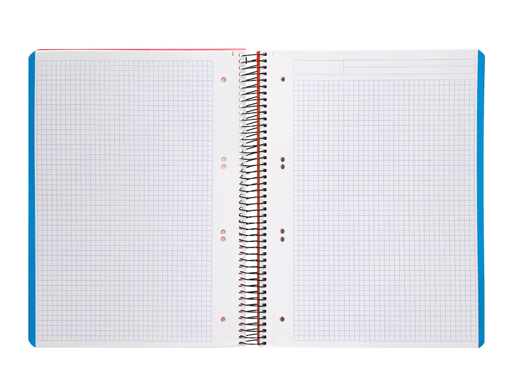 CUADERNO ESPIRAL LIDERPAPEL A5 MICRO WONDER TAPA PLASTICO 120H 90G CUADRO 5MM 5 BANDAS 6 TALADROS COLOR ROJO