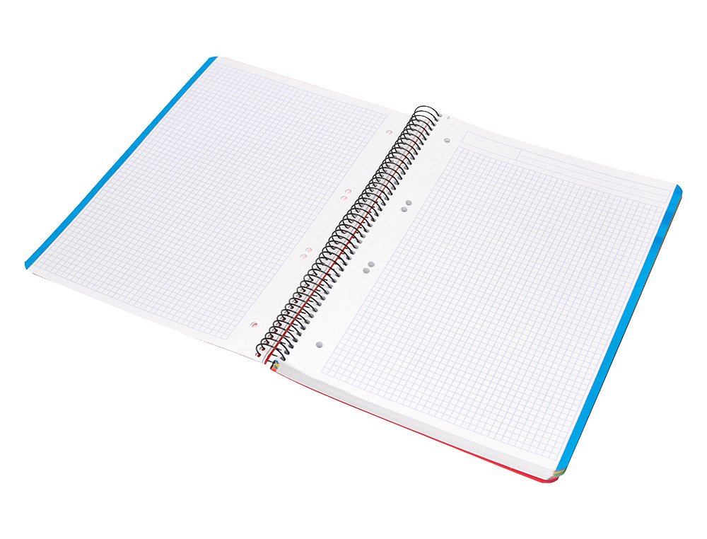 CUADERNO ESPIRAL LIDERPAPEL A5 MICRO WONDER TAPA PLASTICO 120H 90G CUADRO 5MM 5 BANDAS 6 TALADROS COLOR ROJO