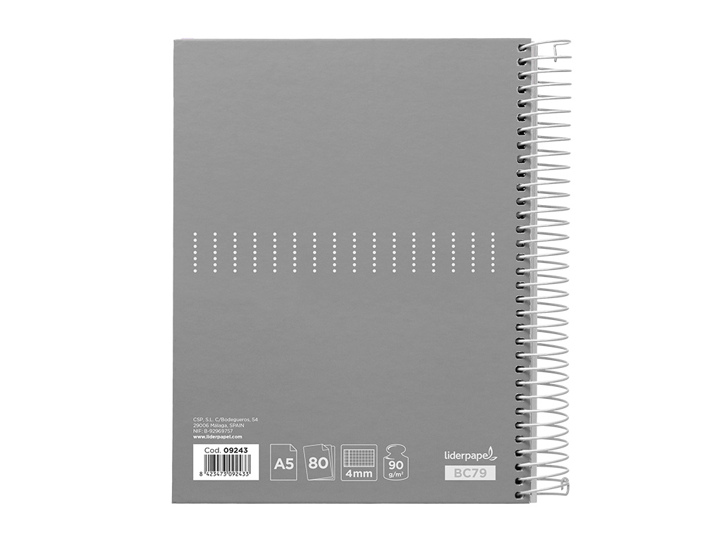 CUADERNO ESPIRAL LIDERPAPEL A5 CRAFTY TAPA FORRADA 80H 90GR CUADRO 4MM CON MARGEN COLORES SURTIDOS