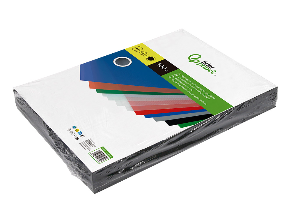 TAPA ENCUADERNACION LIDERPAPEL POLIPROPILENO A3 0.5 MM NEGRO OPACO PAQUETE DE 100 UNIDADES