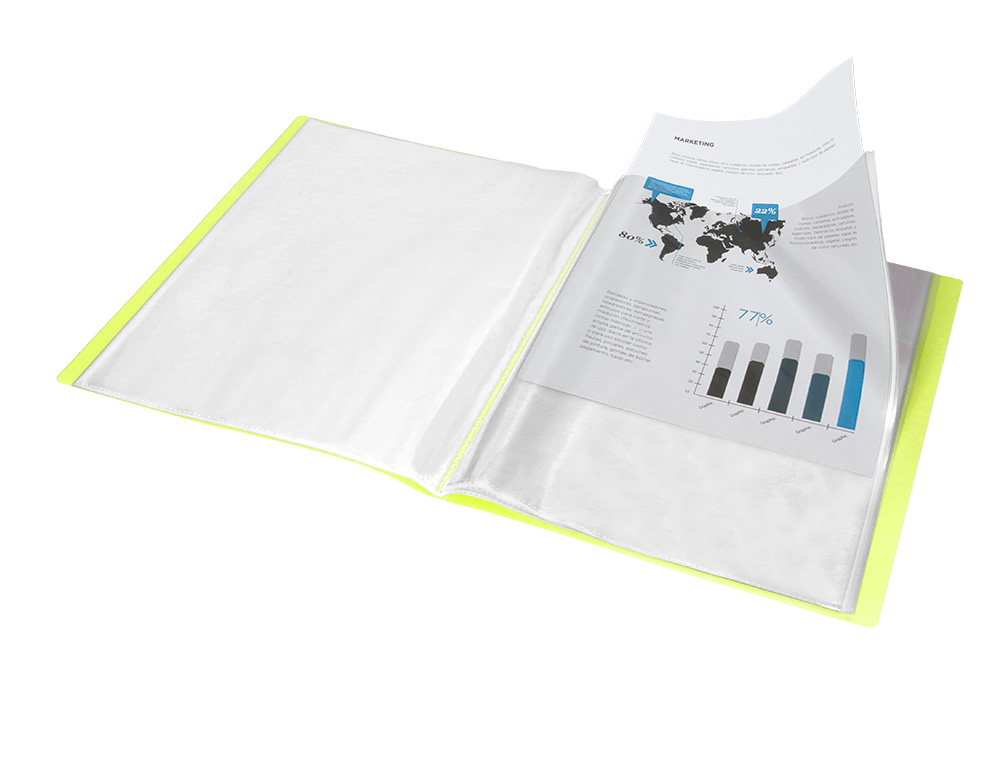 CARPETA LIDERPAPEL ESCAPARATE 10 FUNDAS POLIPROPILENO DIN A4 AMARILLO FLUOR OPACO