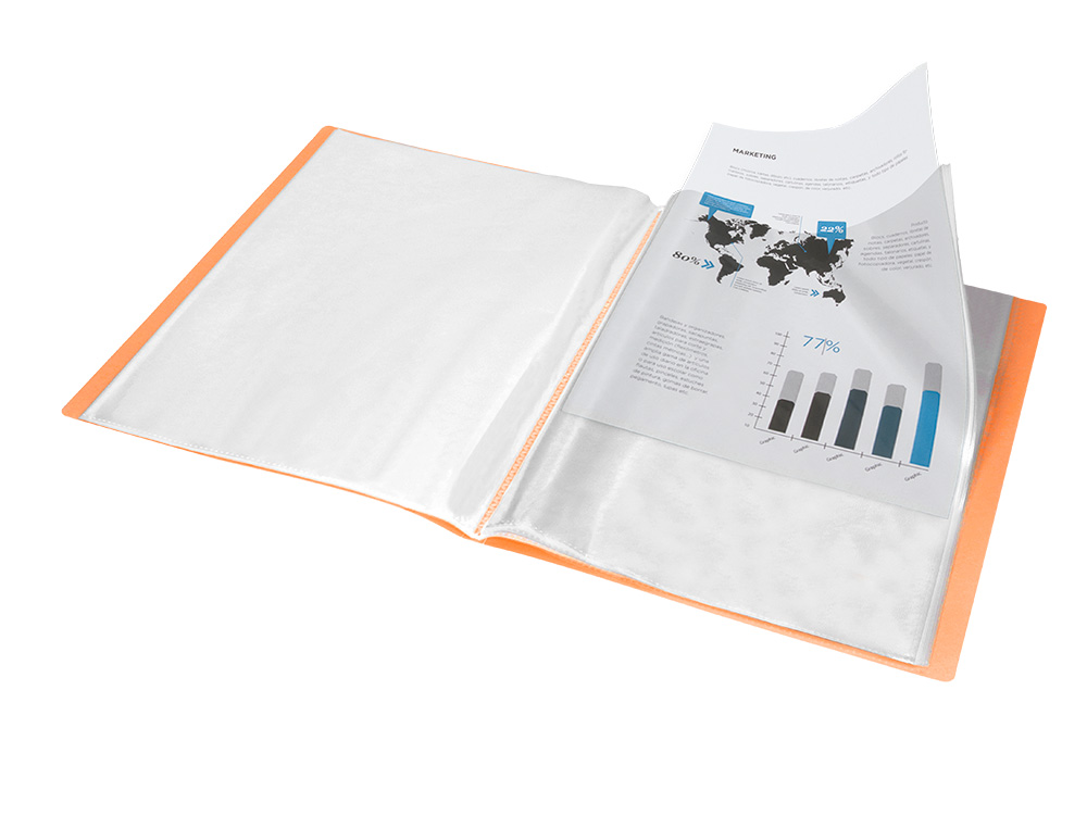 CARPETA LIDERPAPEL ESCAPARATE 30 FUNDAS POLIPROPILENO DIN A4 NARANJA FLUOR OPACO