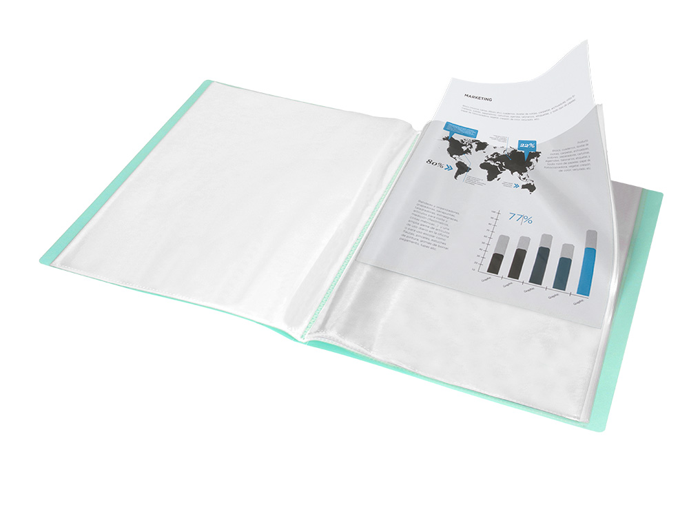 CARPETA LIDERPAPEL ESCAPARATE 40 FUNDAS POLIPROPILENO DIN A4 VERDE MANZANA OPACO