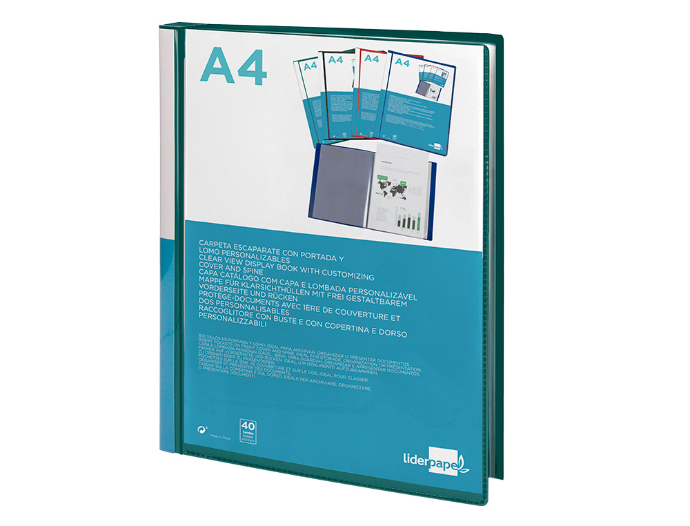 CARPETA LIDERPAPEL PERSONALIZA 40 FUNDAS CANGURO POLIPROPILENO DIN A4 VERDE TRANSLUCIDO PORTADA Y LOMO