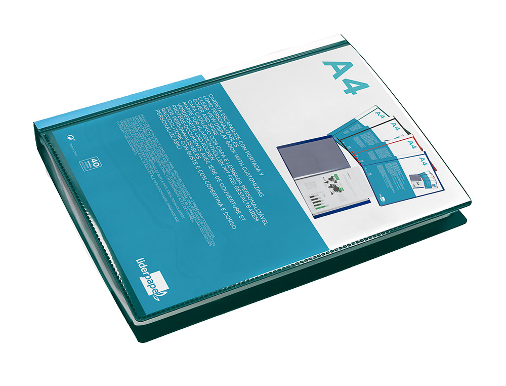 CARPETA LIDERPAPEL PERSONALIZA 40 FUNDAS CANGURO POLIPROPILENO DIN A4 VERDE TRANSLUCIDO PORTADA Y LOMO