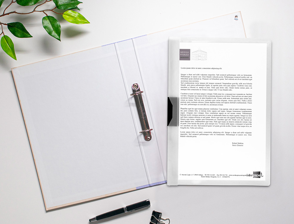 CARPETA LIDERPAPEL DOSSIER PINZA LATERAL POLIPROPILENO DIN A4 TRANSPARENTE 60 HOJAS PINZA DESLIZANTE