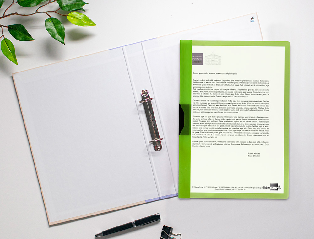 CARPETA LIDERPAPEL DOSSIER PINZA LATERAL POLIPROPILENO DIN A4 VERDE TRANSLUCIDO 60 HOJAS PINZA DESLIZANTE