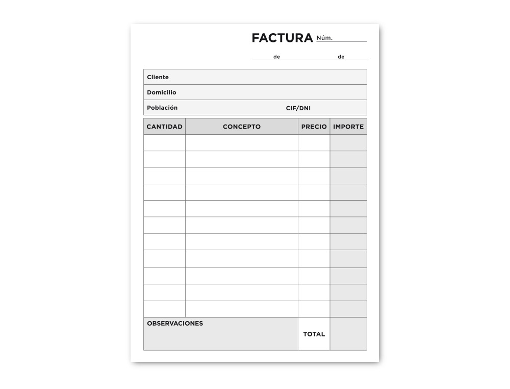 TALONARIO LIDERPAPEL FACTURAS 8º ORIGINAL Y COPIA T201 SIN I.V.A.
