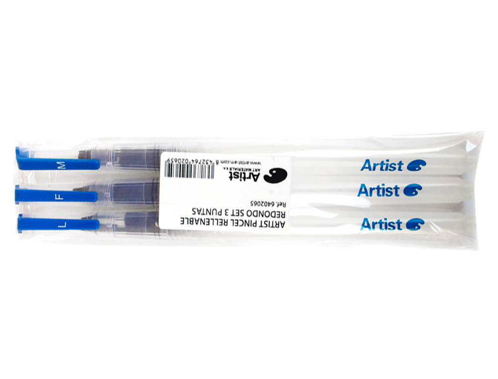 PINCEL ARTIST RECARGABLE REDONDO BLISTER 3 UNIDADES PUNTAS SURTIDAS