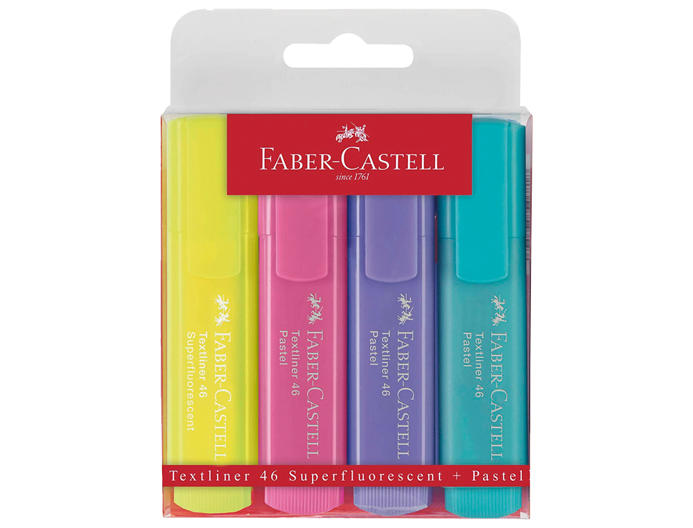 ROTULADOR FABER CASTELL FLUORESCENTE TEXTLINER 46 PASTEL ESTUCHE 4 UNIDADES COLORES SURTIDOS