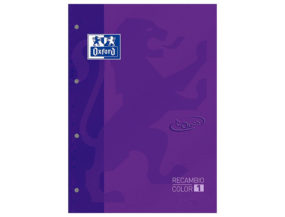 RECAMBIO COLOR 1 OXFORD DIN A4+ 80 HOJAS 90 GR CUADRICULA 5 MM TAPA BLANDA 4 TALADROS LILA TOUCH