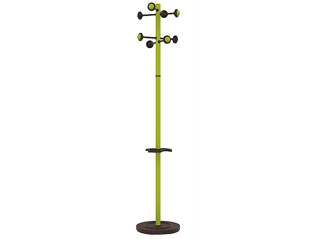 PERCHERO METALICO UNILUX ACCUEIL PIE 8 COLGADORES CON PARAGUERO Y BANDEJA GOTEO VERDE 177X38 CM