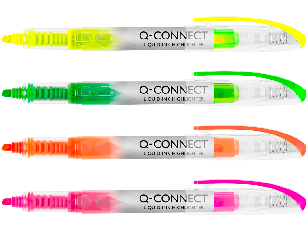 ROTULADOR Q-CONNECT FLUORESCENTE PUNTA BISELADA TINTA LIQUIDA BOLSA DE 4 UNIDADES COLORES SURTIDOS
