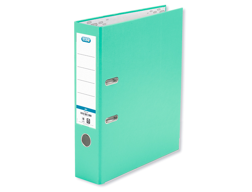 ARCHIVADOR DE PALANCA ELBA CARTON FORRADO PVC CON RADO TOP FOLIO LOMO 80 MM VERDE MENTA