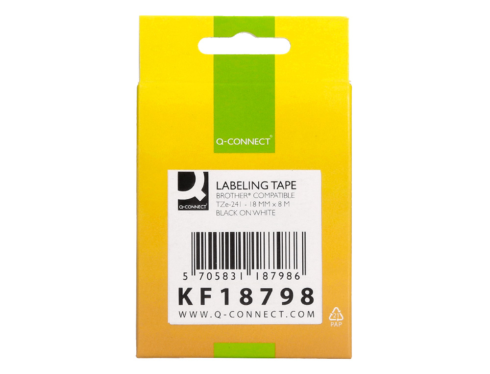 CINTA Q-CONNECT TZE-241 BLANCO-NEGRO 18MM LONGITUD 8 MT