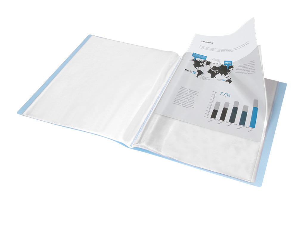 CARPETA LIDERPAPEL ESCAPARATE 60 FUNDAS POLIPROPILENO DIN A4 CELESTE OPACO