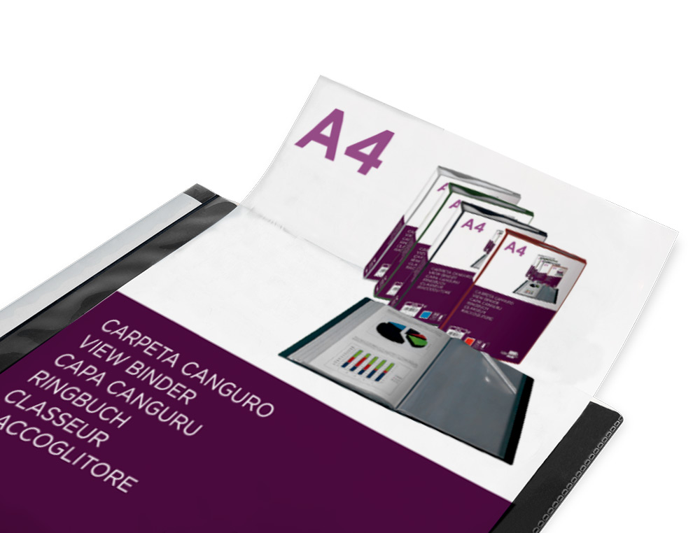 CARPETA LIDERPAPEL 30 FUNDAS CANGURO PP DIN A4 NEGRO OPACO PORTADA Y LOMO PERSONALIZABLE