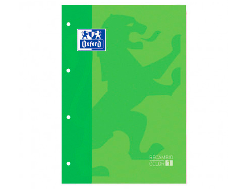 RECAMBIO COLOR 1 OXFORD DIN A4+ 80 HOJAS 90 GR CUADRO 5 MM 4 TALADROS COLOR VERDE MANZANA