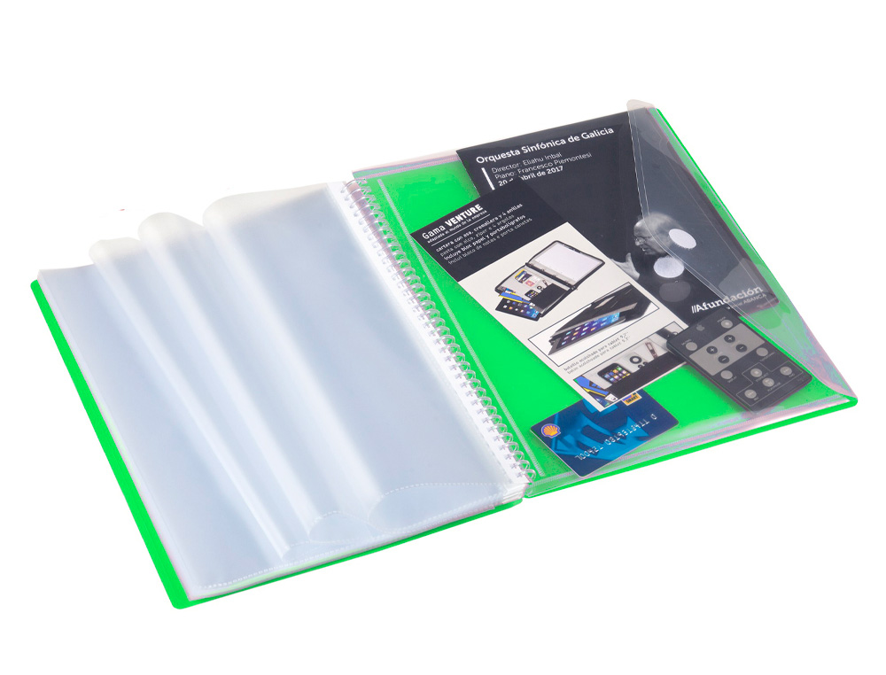 CARPETA CARCHIVO ARCHIVEX POLIPROPILENO CANGURO VERDE ESCAPARATE CON ESPIRAL 40 FUNDAS CIERRE GOMAS DIN A4