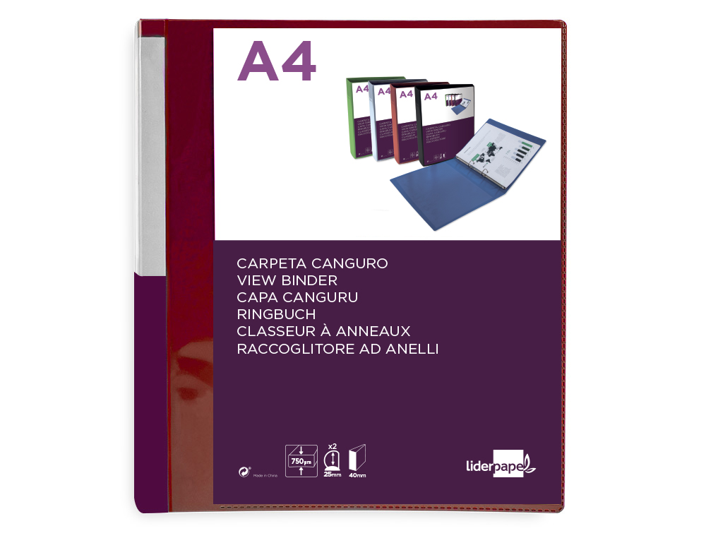 CARPETA LIDERPAPEL CANGURO 2 ANILLAS 25 MM MIXTAS POLIPROPILENO DIN A4 ROJO TRANSLUCIDO