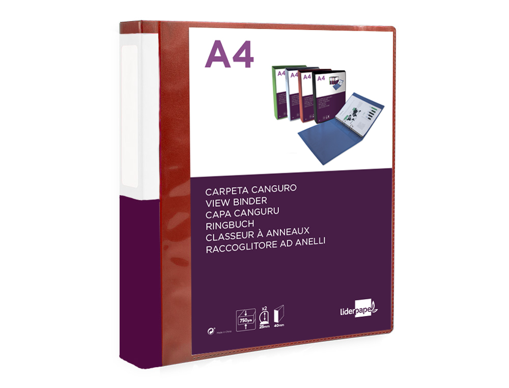 CARPETA LIDERPAPEL CANGURO 2 ANILLAS 25 MM MIXTAS POLIPROPILENO DIN A4 ROJO TRANSLUCIDO