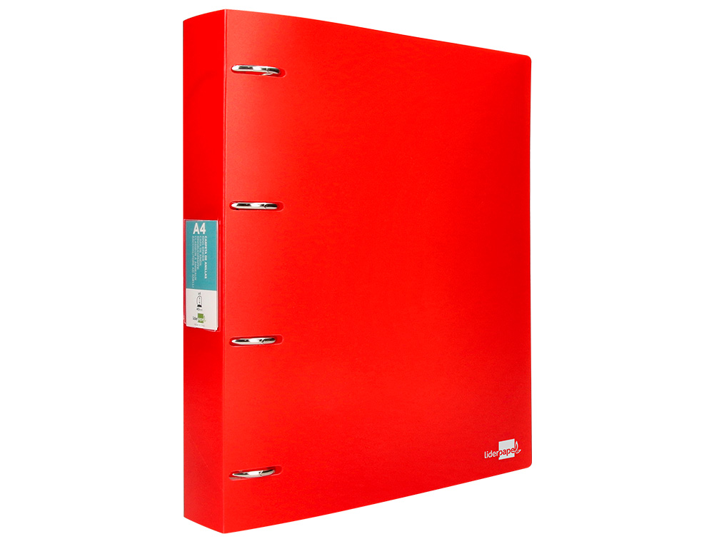 CARPETA LIDERPAPEL 4 ANILLAS MIXTAS 40 MM POLIPROPILENO DIN A4 ROJO TRANSLUCIDO