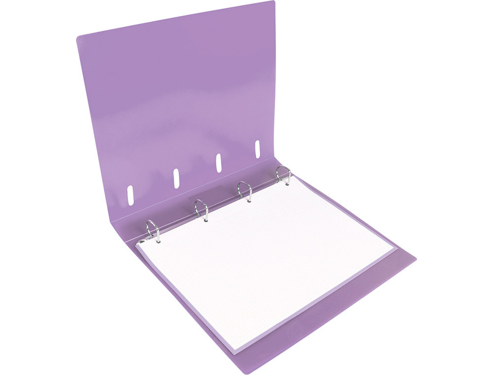 CARPETA CON RECAMBIO LIDERPAPEL A4 CUADRO 5MM 100 HOJAS 80G POLIPROPILENO 4 ANILLAS 40MM LAVANDA OPACO