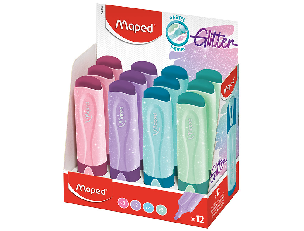 ROTULADOR MAPED FLUORESCENTE PEPS PASTEL CON GLITTER COLORES SURTIDOS